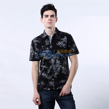 蓝冰 2012夏装男翻领印花短袖T恤^@^BAA2803 亮黑 190/108A(XXXL)
