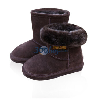 笛莎女儿童装DEESHA冬季新品真皮牛皮进口超柔毛料雪地靴203070巧克力34