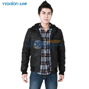 以纯 男装皮料棉衣外套 11411108 原429元 黑色 XL