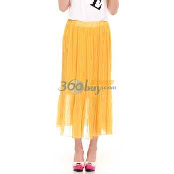 人间四月天 2012夏季新品韩版淑女百褶雪纺半身裙长裙 黄色 均码