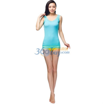 爱帝女士全棉时尚性感蕾丝百搭打底背心6125211211 浅蓝色1211 XL