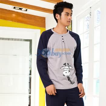 Gainreel歌瑞尔 青春弥漫时尚男式情侣家居服套装 深蓝色 XXL