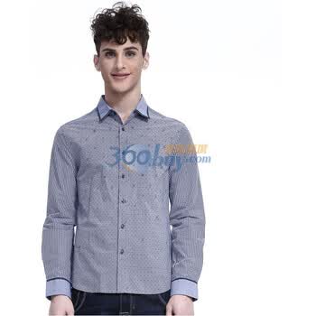 【春款新品】马克华菲男装拼色格纹时尚长袖衬衫 7121307002 灰色 42
