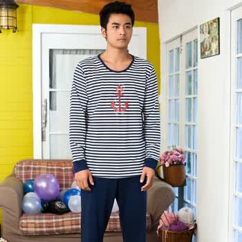 Gainreel歌瑞尔 睡衣男女纯棉质2012春秋新歌瑞尔指间幸福长袖可爱男士家居服套装 蓝色 XXL