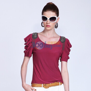 名人瑞裳 Mrrs 2012新品 夏装 女装韩版时尚知性短袖T恤1726. 玫红色 XXL