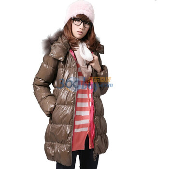 唐狮Tonlion 女装可脱卸带毛帽亮面羽绒服 110421073510 酒红色 M