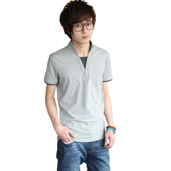 奥派阿西男装 2012新款韩版夏装 修身纯色V领短袖T恤 男士 05216 花灰色最大码 XXL