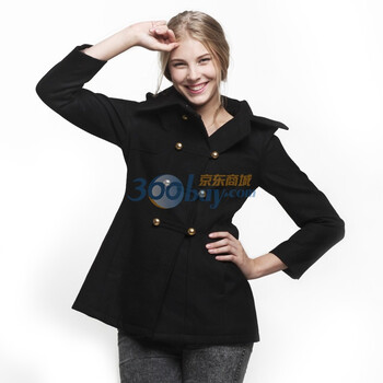 格致 2011秋冬新品 双排扣中长款大衣外套女51330303102 黑色 M