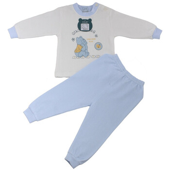 巧尼熊 宝宝服饰 春秋款纯棉提花内衣肩开套装 3136 印蓝 90码
