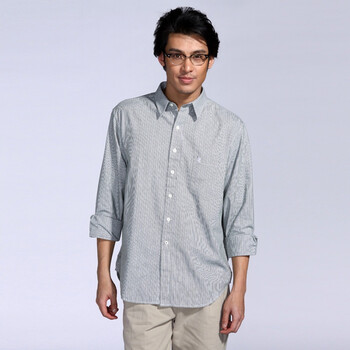 IZOD 秋季新品纯棉条纹长袖休闲男士衬衫 1061912112502绿色系XXL(185/102A)