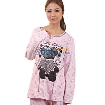 好家猫 春秋新款粘钻小熊棉质休闲家居服HJM2806#V 粉红色 XL