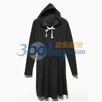 时尚起义 春韩国进口素色收腰连帽连衣裙 女570888 深灰色 one