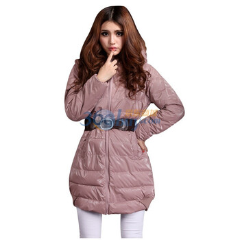 【MYDSPS】2011冬装新款 修身带帽中长款羽绒服 女外套 粉色 L