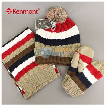kenmont毛腈针织提花三件套KM-1157 卡其色