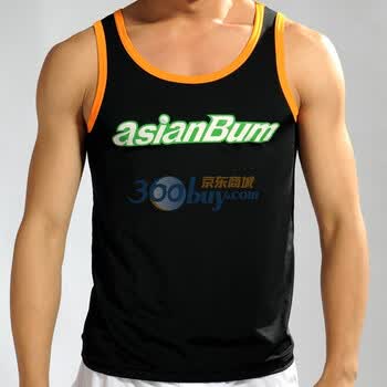 Asianbu春夏新品时尚印花男士修身窄肩冰丝背心 U5897A 黑色 XXL