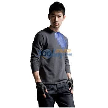 圣迪奥sdeerhe 男装 冬 荧光色烫印T恤 灰白1470269 灰色 XXL