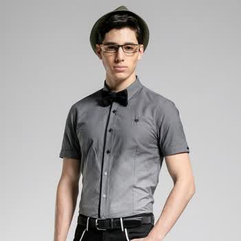 夏装 GXG 新款男士时尚圆点渐变斯文衬衫 #12123126 黑色 M