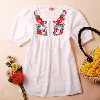 薇薇花开 宁夏·奇遇花园 超美绣花款娃娃款上衣 CS021005B0091 白色 M