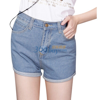 韩都衣舍 韩国2012夏装新款纯色高腰女装牛仔短裤LF2086 浅蓝色 L