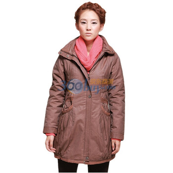 久拉拉JIULALA 2011冬装新款 女 立领 收腰 带帽 长款棉衣J104M120 咖啡色 XL