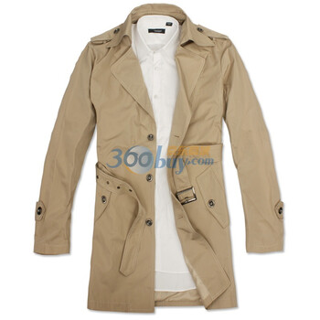 lesmart男装 2011新品 修身肩章单排扣中长款风衣 休闲外套MDFY1101卡其色XL