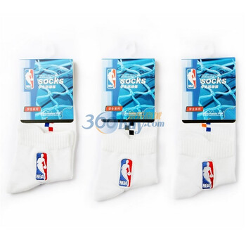 NBA学生休闲袜C008白色提花三双装 尺码20-22cm 均码