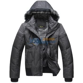 ATOPI男 2011秋冬新款脱卸帽撞色羽绒服(51007) 深灰色 4XL