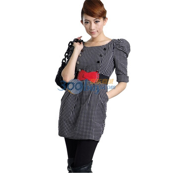 Bessie 2011新款女装 双排扣郁金香式连衣裙(配腰带)AD007 黑色 XL