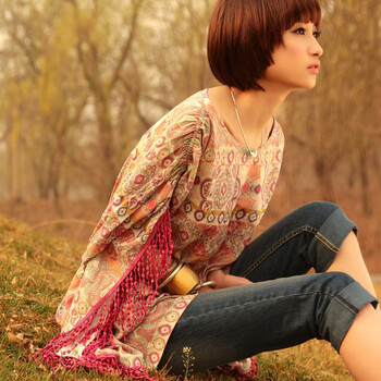 裂帛 2011新夏装 收腰印花 时尚上衣 女 流苏节奏2483 花色 均码