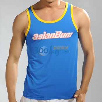 Asianbu春夏新品时尚印花男士修身窄肩冰丝背心 U5897A 蓝色 XXL