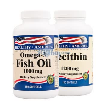 HEALTHY AMERICA健康美国欧米伽-3深海鱼油软胶囊+ 大豆卵磷脂软胶囊 组合套装