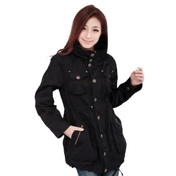 韩都衣舍 韩国风衣秋冬季新品女风衣外套HH1339 黑色 M