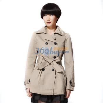 唐狮Tonlion女装双排扣长袖风衣111321054124 深卡其色 XL