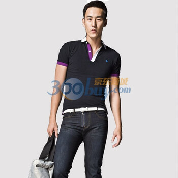 PEACEBIRD太平鸟撞色立领纯棉polo衫M3211200001 黑色 XL