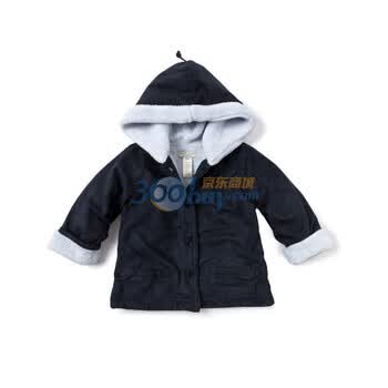 davebella 春款新品 时尚单排扣双层绒宝宝外套/婴儿外套 1158 藏青浅蓝 90(3T)