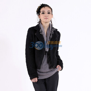 Kitteric正品女款 2011秋 斜拉链设计 长袖毛外套 短外套 LAXSC13 黑色 L
