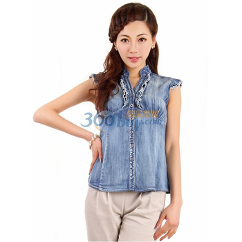 百普拉姿 BIOPLAZM 新春新款女装衬衫牛仔衬衫012221013008 中牛仔蓝 XL