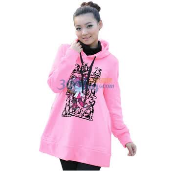 韩版孕妇装 春秋装新品 孕妇卫衣裙 休闲孕妇裙 上衣 外套 喜满A089 粉红 XL