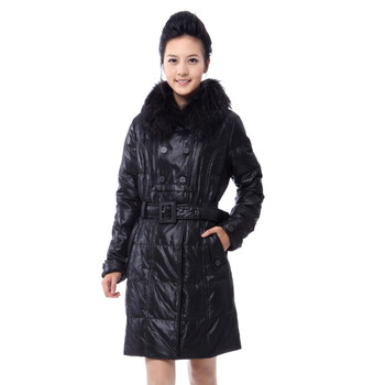 2011新款 雅鹿 貉子毛皮草大翻领女士长款羽绒服 ^@^YM10750 黑色 180/104B(XXXL)