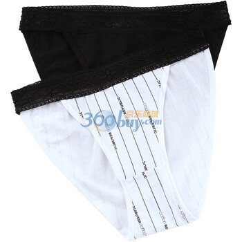 棉花共和国 Cotton RepubLic LOGO宽边蕾丝 女式吞架三角内裤 两条装 51111104 黑色 XL