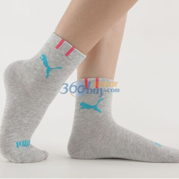 PUMA 彪马 精梳棉女士提花休闲短袜 商务袜 浅花灰-码头蓝 23-25cm