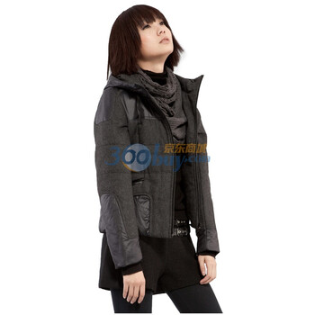 圣迪奥sdeer女装黑色带帽短款拼接棉服1482396 深灰色 L