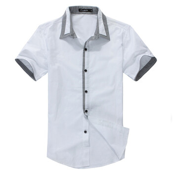 富柏Fubai 2012迎夏新品 韩版休闲格子镶边男士休闲短袖衬衫 DC6005 白色 XXL-185