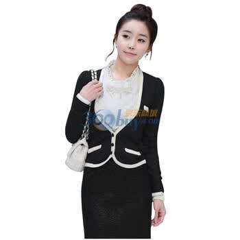 天空岛韩国女装秋冬款OL通勤薄款小外套开衫 C184J330 黑色 L