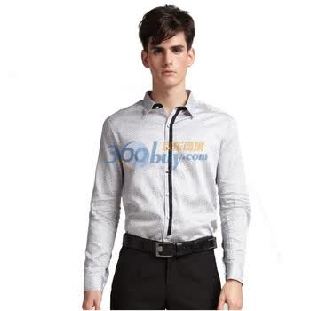 马克华菲秋季新品 灰色 细纹印花时尚长袖衬衫7113030707 浅灰色 42