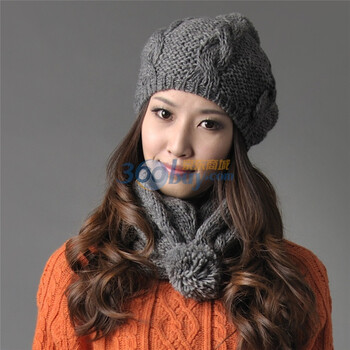 乐为<em>女式</em>毛线<em>围巾帽子</em>二用L11FB359 花灰【图