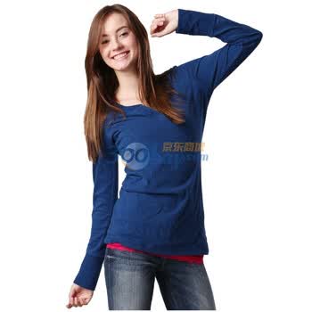 由你由我FUFM 女士简约风情修身型长袖T恤 W11WST992 深蓝色 M