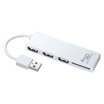 日本SANWA SUPPLY USB-HCS307W 带SD口的高速3口USB2.0集线器 支持Window7 白色