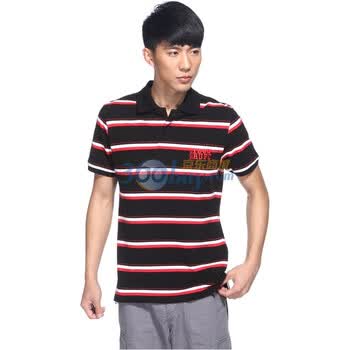 IZOD 2011新品纯棉条纹翻领短袖男士polo衫 2121913245200黑色系XXL(185/102A)