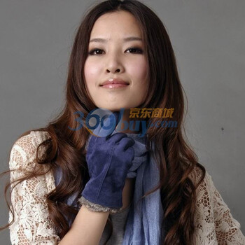 乐为手套女士猪绒皮兔毛口手套L11FD256 宝蓝色